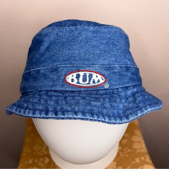 Vintage 90s BUM Equipment Blue Denim Bucket Hat Embroidered Women Men Unisex - Picture 4 of 14